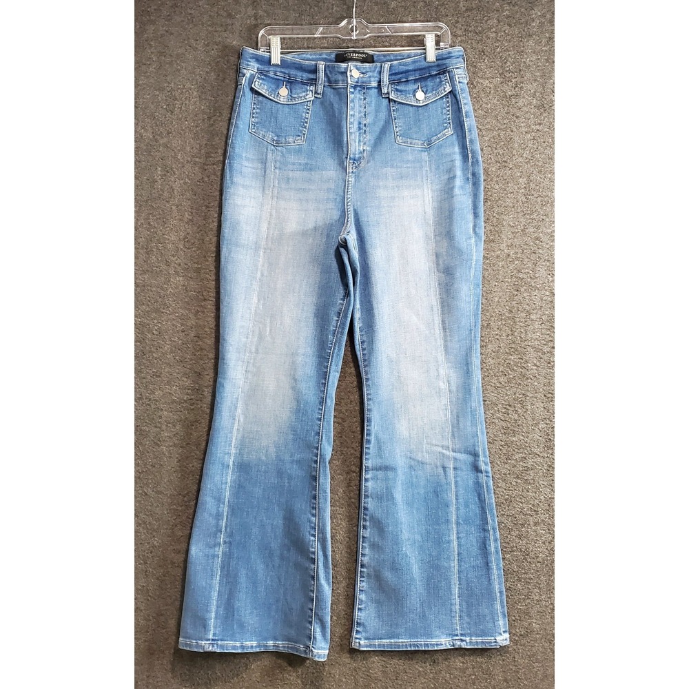 Liverpool Los Angeles Jeans 14/32 Hannah Flare Light Wash Pleated Stretch Denim